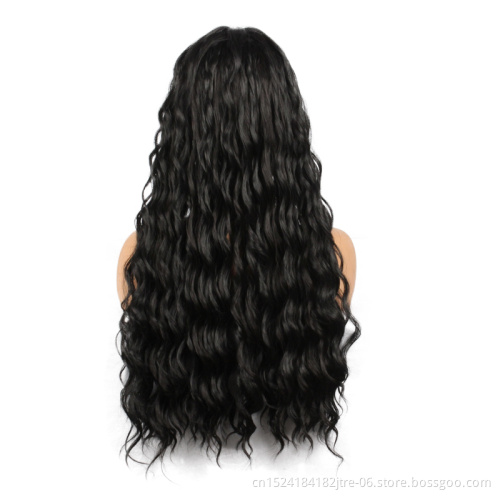 high density long deep curly synthetic lace front wig, middle part natural color long synthetic wig in stock